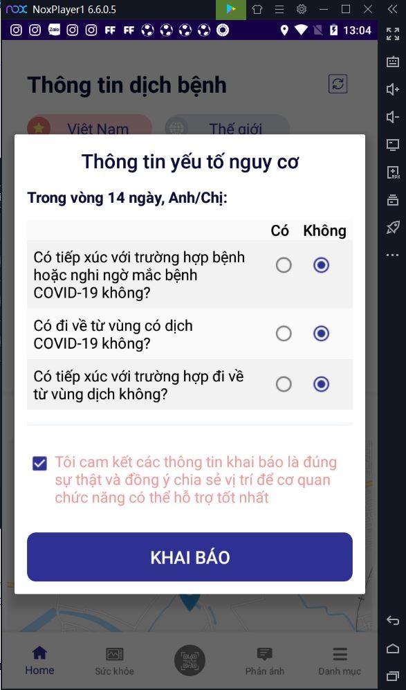 Khai báo y tế qua ứng dụng NCOVI trên máy tính bằng giả lập NoxPlayer 4 Khai báo y tế qua ứng dụng NCOVI trên máy tính bằng giả lập NoxPlayer 4