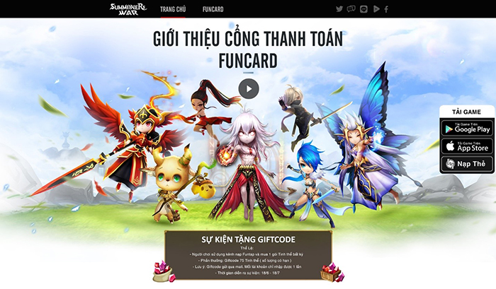 Summoners War tặng nhiều VIP Code cho người chơi sử dụng cổng thanh toán Funtap 1 Summoners War tặng nhiều VIP Code cho người chơi sử dụng cổng thanh toán Funtap 1