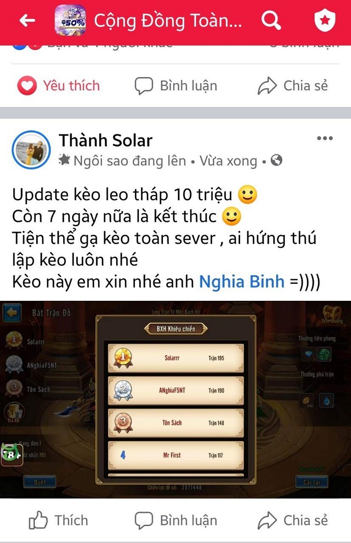 Cao thủ ANghiaF5NT tuyên bố thách đấu tất cả game thủ Toàn Dân Tam Quốc 2 Cao thủ ANghiaF5NT tuyên bố thách đấu tất cả game thủ Toàn Dân Tam Quốc 2