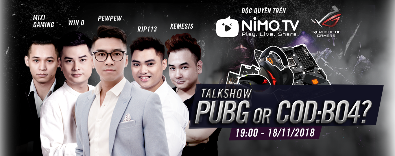 Talkshow đặc biệt về game PUBG vs COD: BO4 của PewPew trên Nimo TV sắp diễn ra 5
