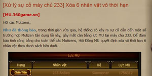 MU Huyền Thoại – Bi hài chuyện một game thủ Việt bị NPH xóa nhân vật vì… quá mạnh MU Huyền Thoại – Bi hài chuyện một game thủ Việt bị NPH xóa nhân vật vì… quá mạnh