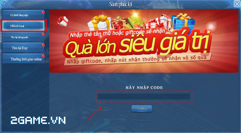 Võ Lâm Ngũ Tuyệt tặng giftcode cho game thủ 2Game 4
