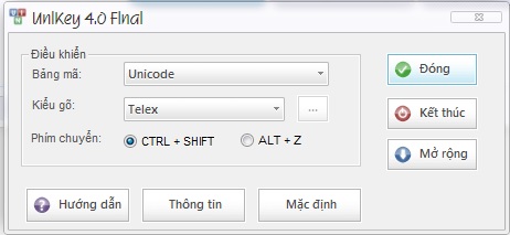 Phần mềm gõ tiếng Việt Unikey 4.0 RC2 hỗ trợ cho tất cả phiển bản ...