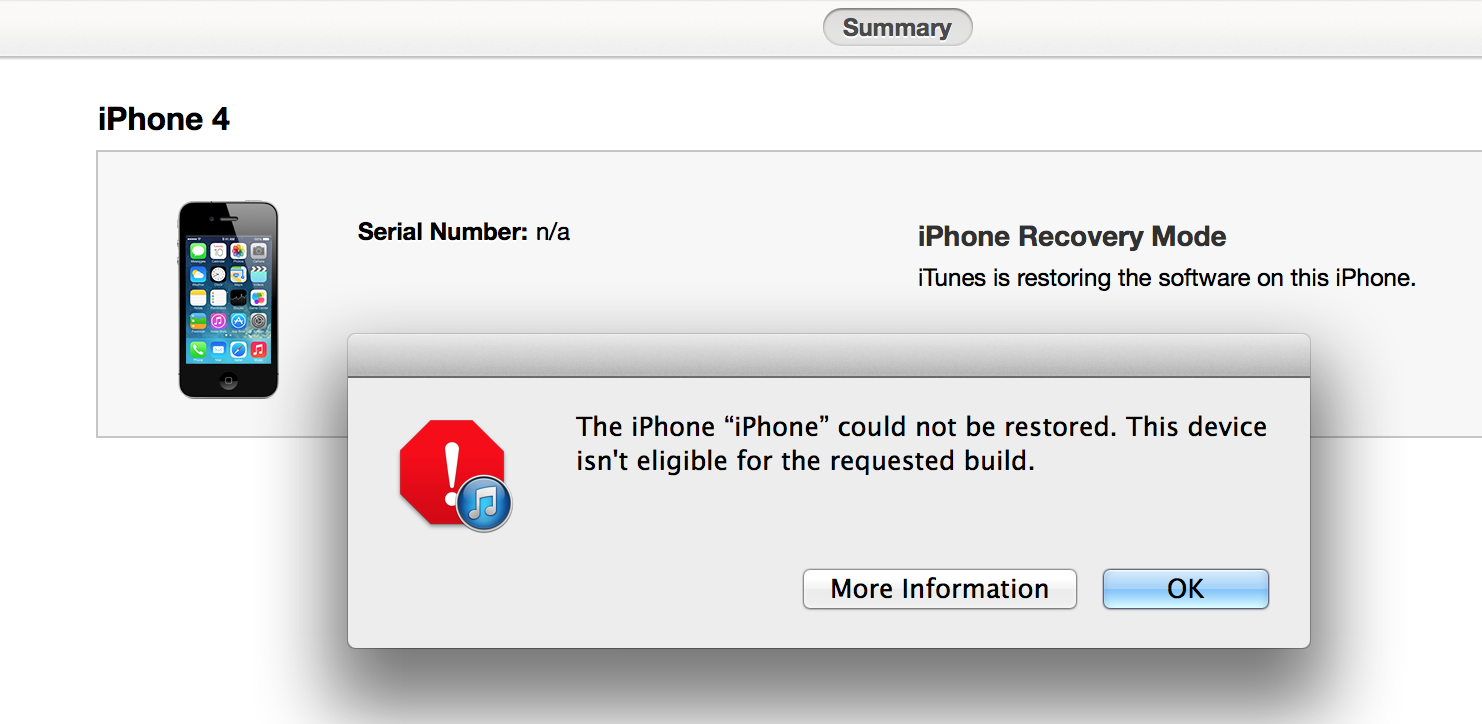 [help] Restore iPhone 4 this device isn't eligible for the requested