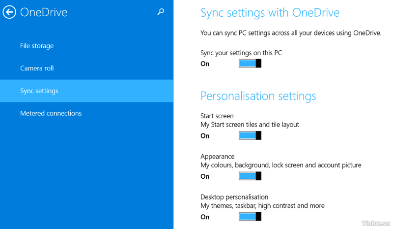 windows 8.1 onedrive sync settings