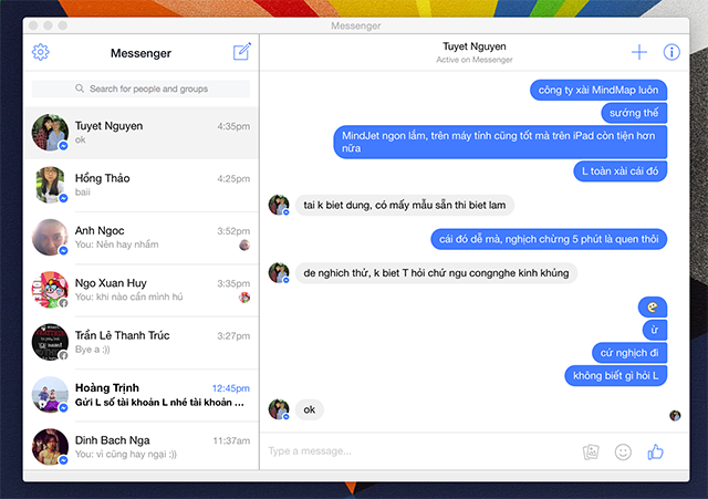 Facebook Messenger nền web: Chat cùng bạn bè của bạn trên Facebook Messenger mọi lúc mọi nơi chỉ với một cú nhấp chuột trên trình duyệt của bạn. Không cần phải tải xuống bất kỳ ứng dụng hay phần mềm nào, bạn có thể trò chuyện trực tiếp trên trang web của Facebook. Khám phá tính năng mới này và tận hưởng thế giới chat mới lạ trên Messenger ngay bây giờ!