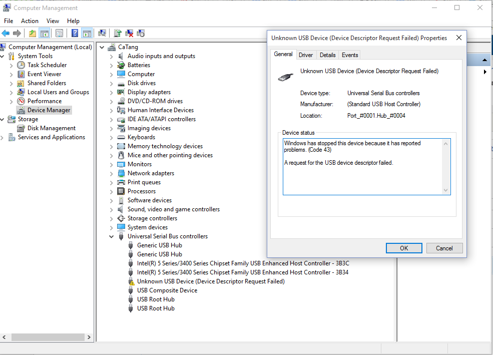 Lỗi unknown usb device (port reset failed) code 43 khi kết nối với Ipod