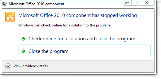 Lỗi microsoft office 2010 component has stopped working