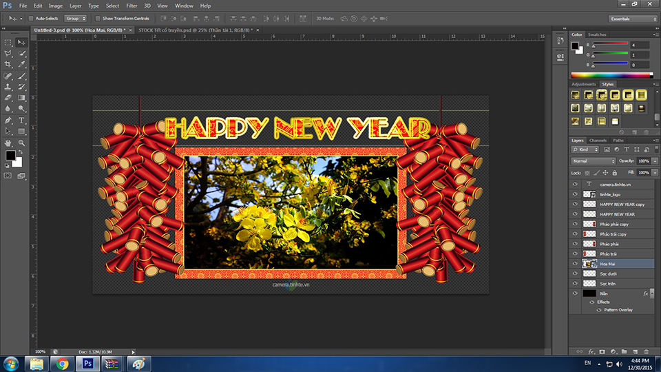 Học Photoshop] Pattern & Style - Hướng Dẫn Làm Họa Tiết Trang Trí Ảnh Tết  Với File Psd - Bài 6
