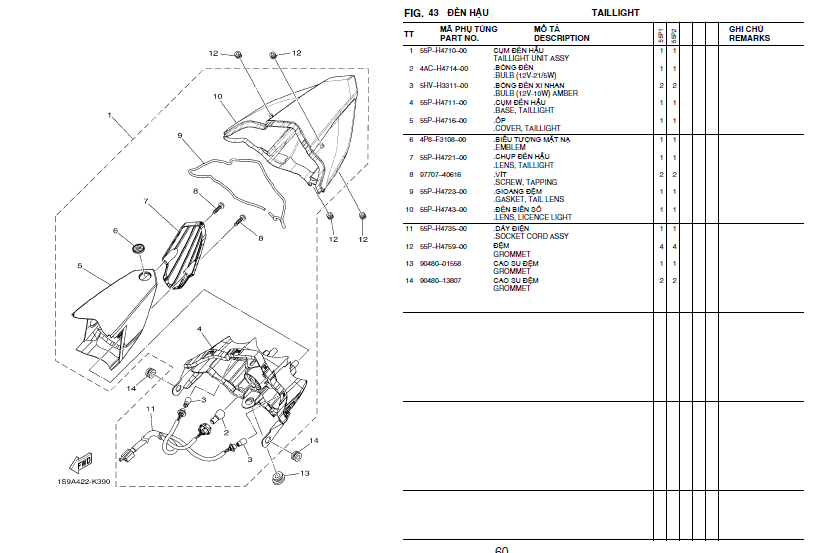 Tổng hợp giá cả, bản vẽ tất cả các chi tiết của xe Yamaha Exciter (T150 ...