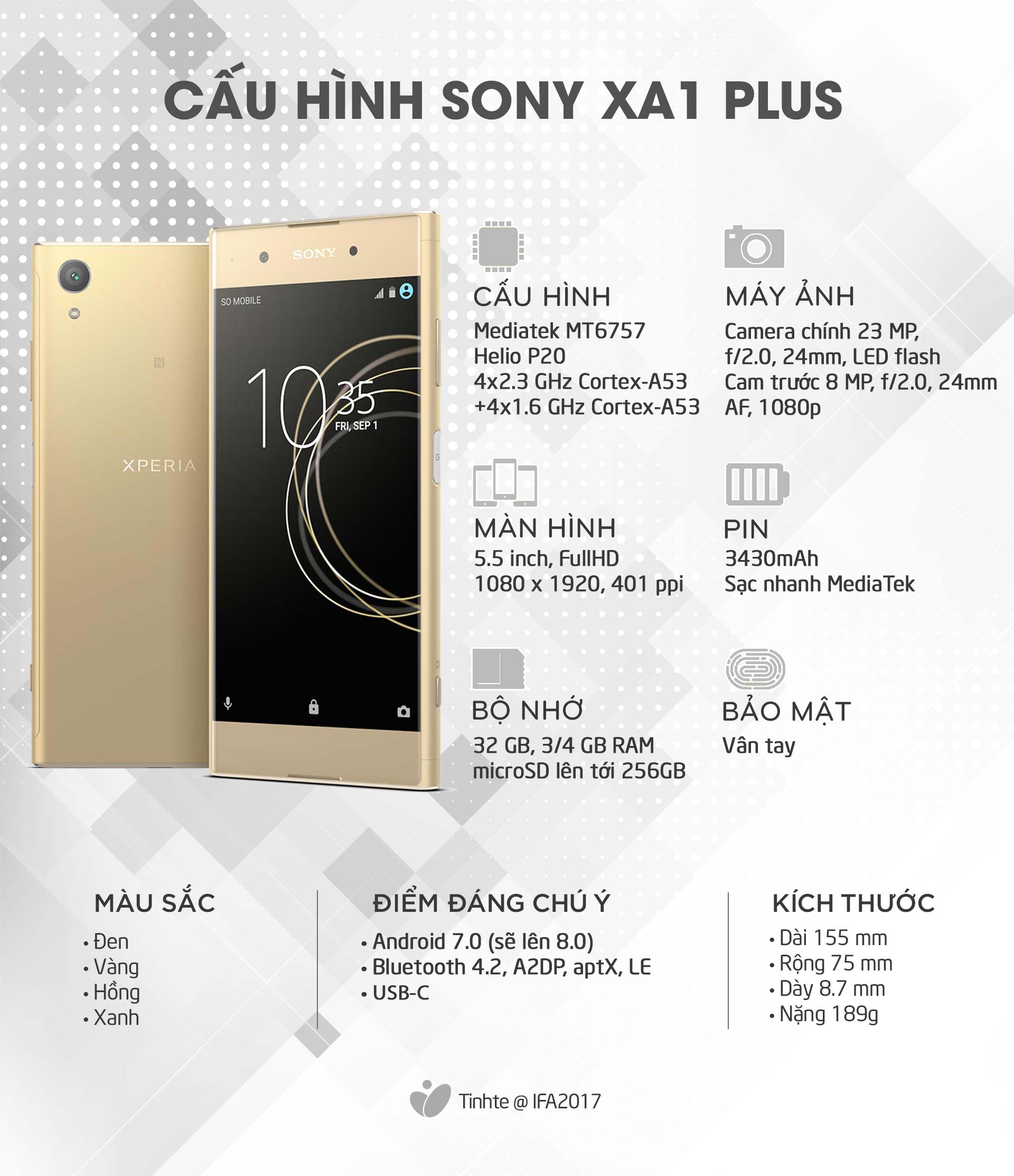 Sony Xperia XA1 Plus: điện thoại tầm trung 5,5