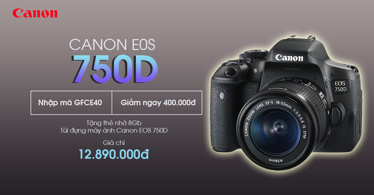 Mã giảm giá Canon 750D giúp bạn tiết kiệm tiền và sở hữu một chiếc máy ảnh chất lượng cao. Với khả năng chụp ảnh đẹp và dễ sử dụng, chiếc máy ảnh này sẽ giúp bạn ghi lại những khoảnh khắc tuyệt vời trong cuộc sống. Hãy xem hình ảnh kèm theo để tìm hiểu thêm về sản phẩm và mã giảm giá này.