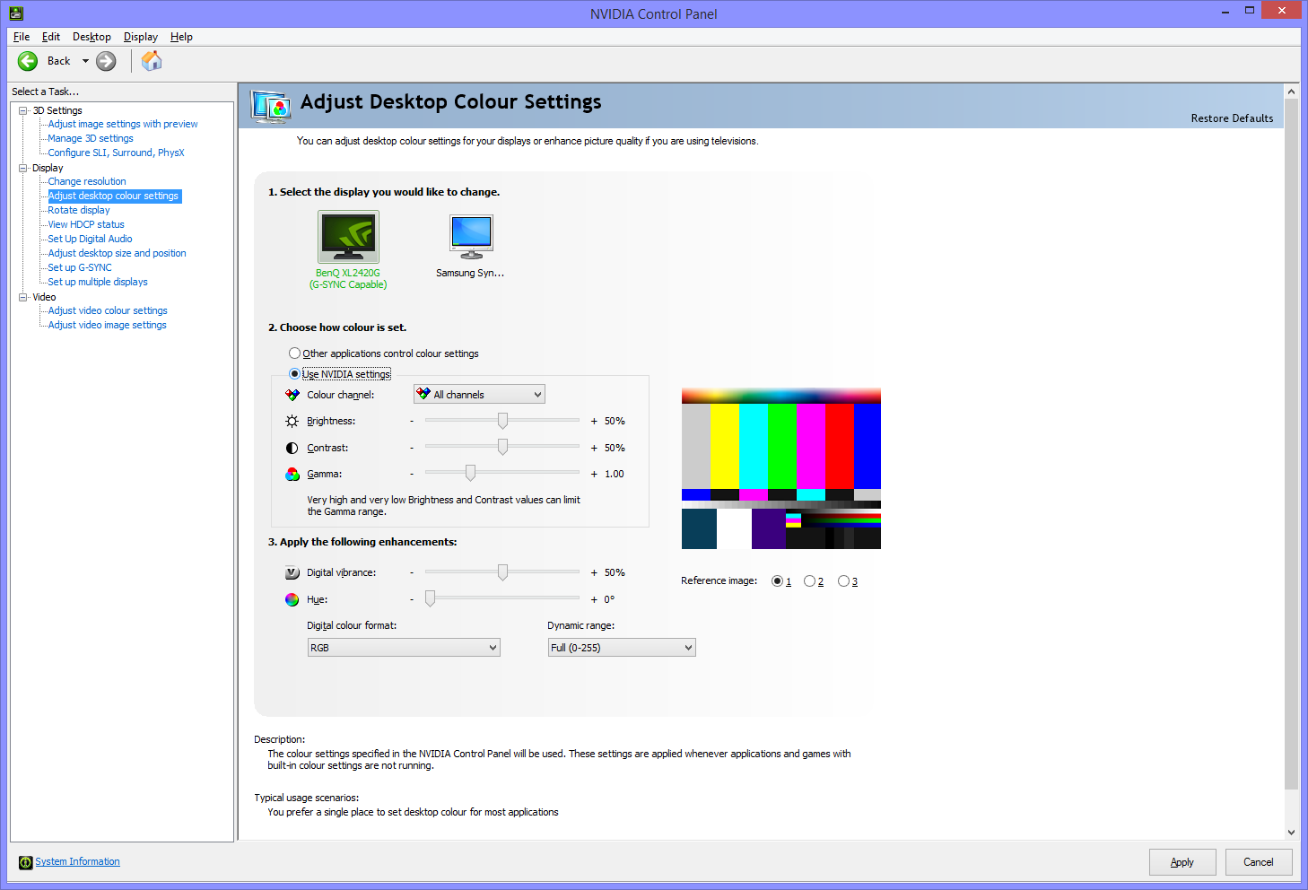 nvidia control panel color settings