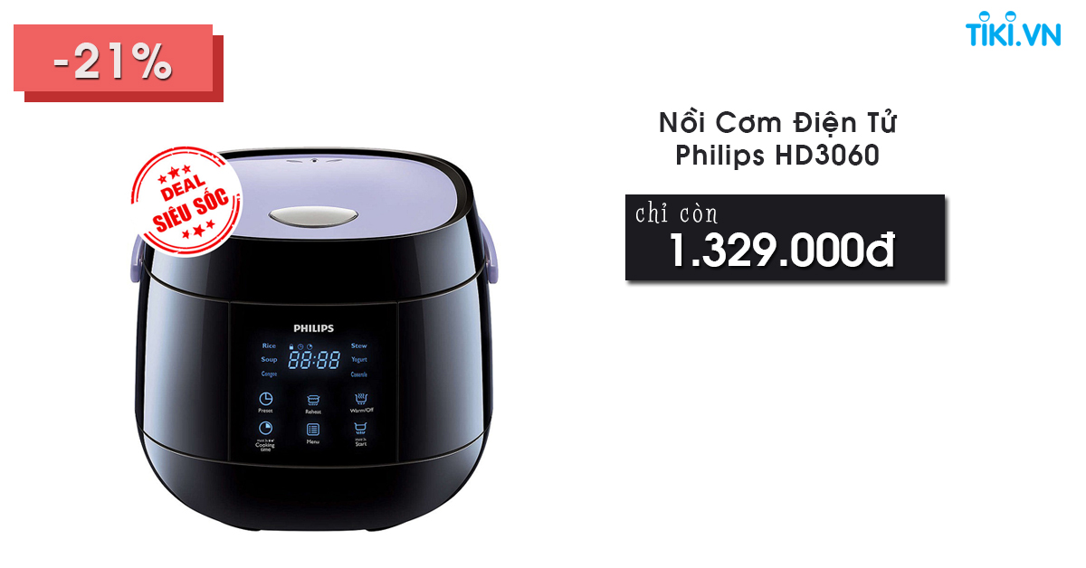 Nồi cơm điện tử Philips HD3060 giá chỉ 1.329.000đ