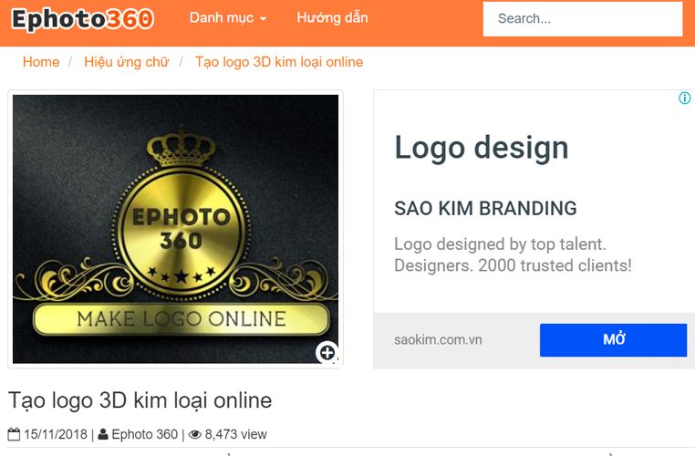 Review hiệu ứng tạo logo online của Ephoto 360