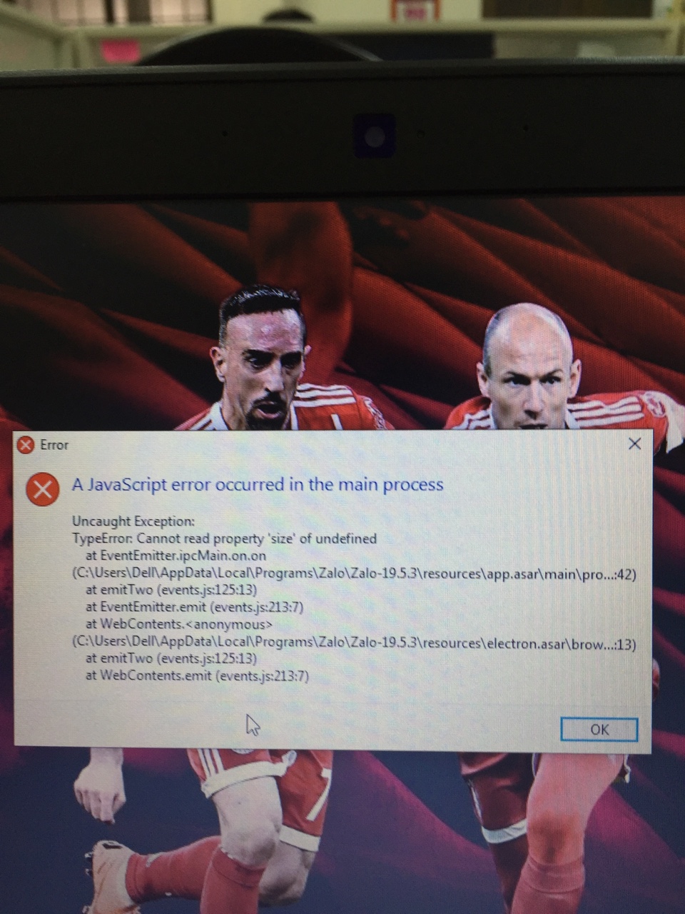 Lỗi Javascript trên zalo,