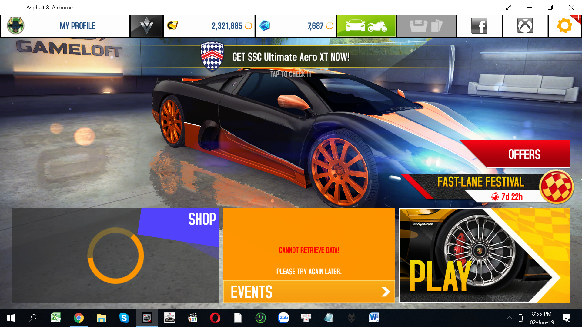 asphalt 8 cannot retrieve data