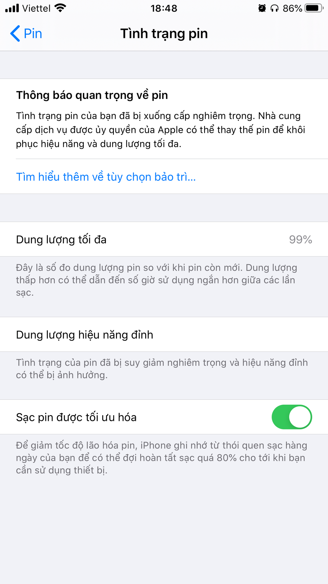 Mnh mi mua iphone 7plus mi cch y hn 1 thng. nay kim tra tnh trng  pin thy nh nh sau.... | Vit bi quangduandinh