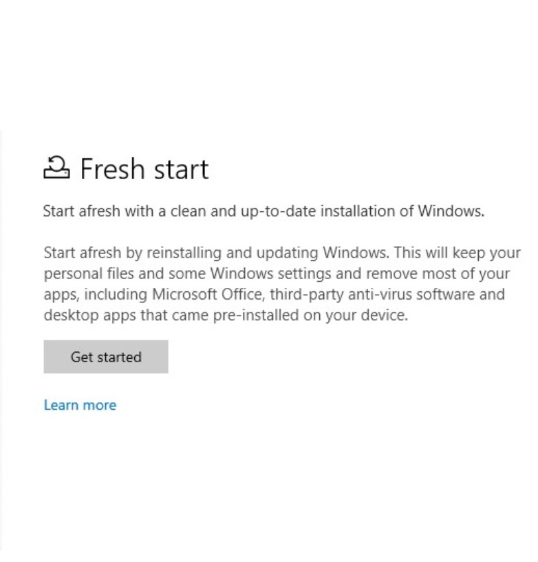 Windows 10 Fresh Start