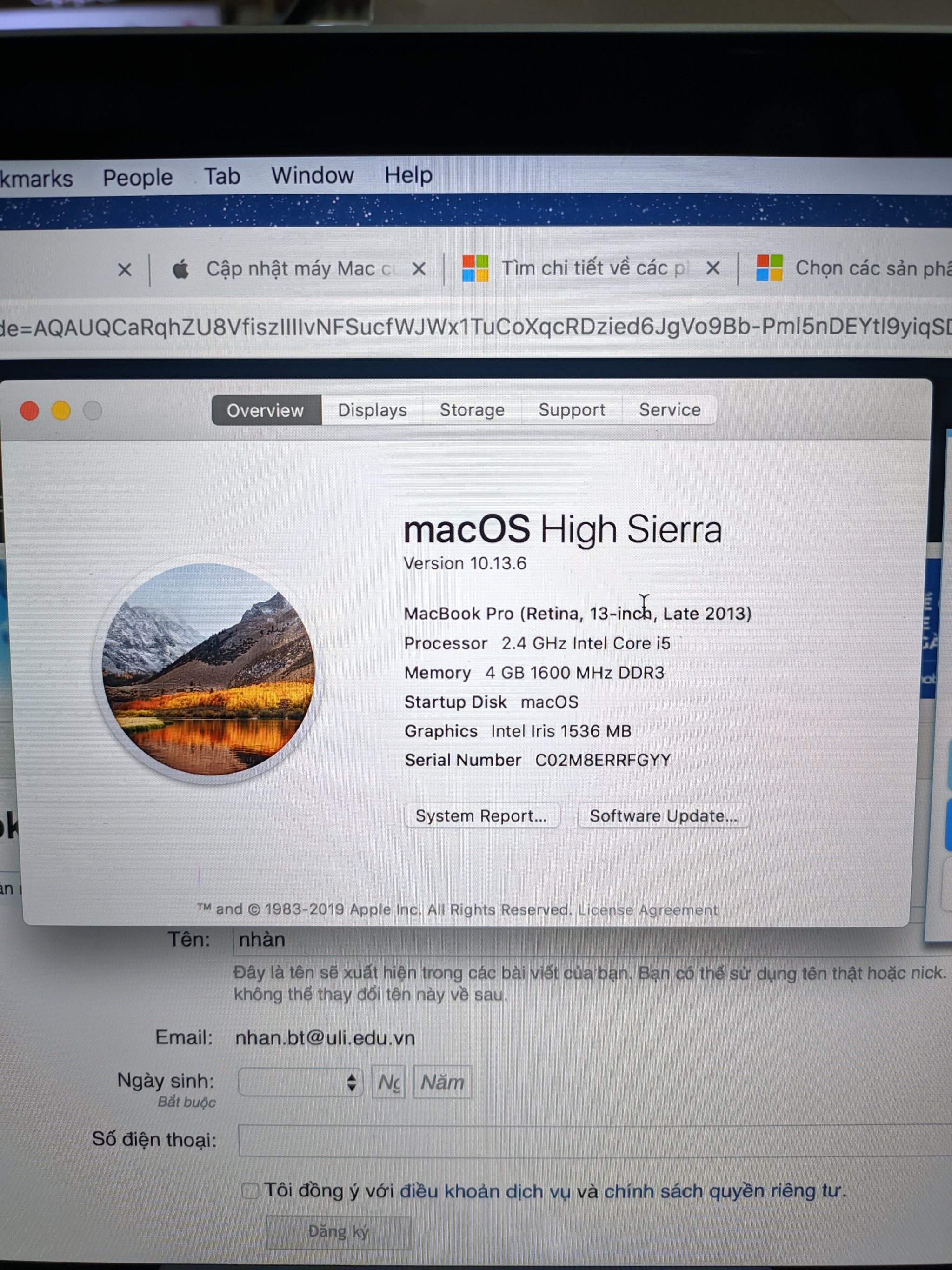 Anh chị cho em hỏi macbook pro 13 2013 chạy mac os high sierra  có  cài được office home and