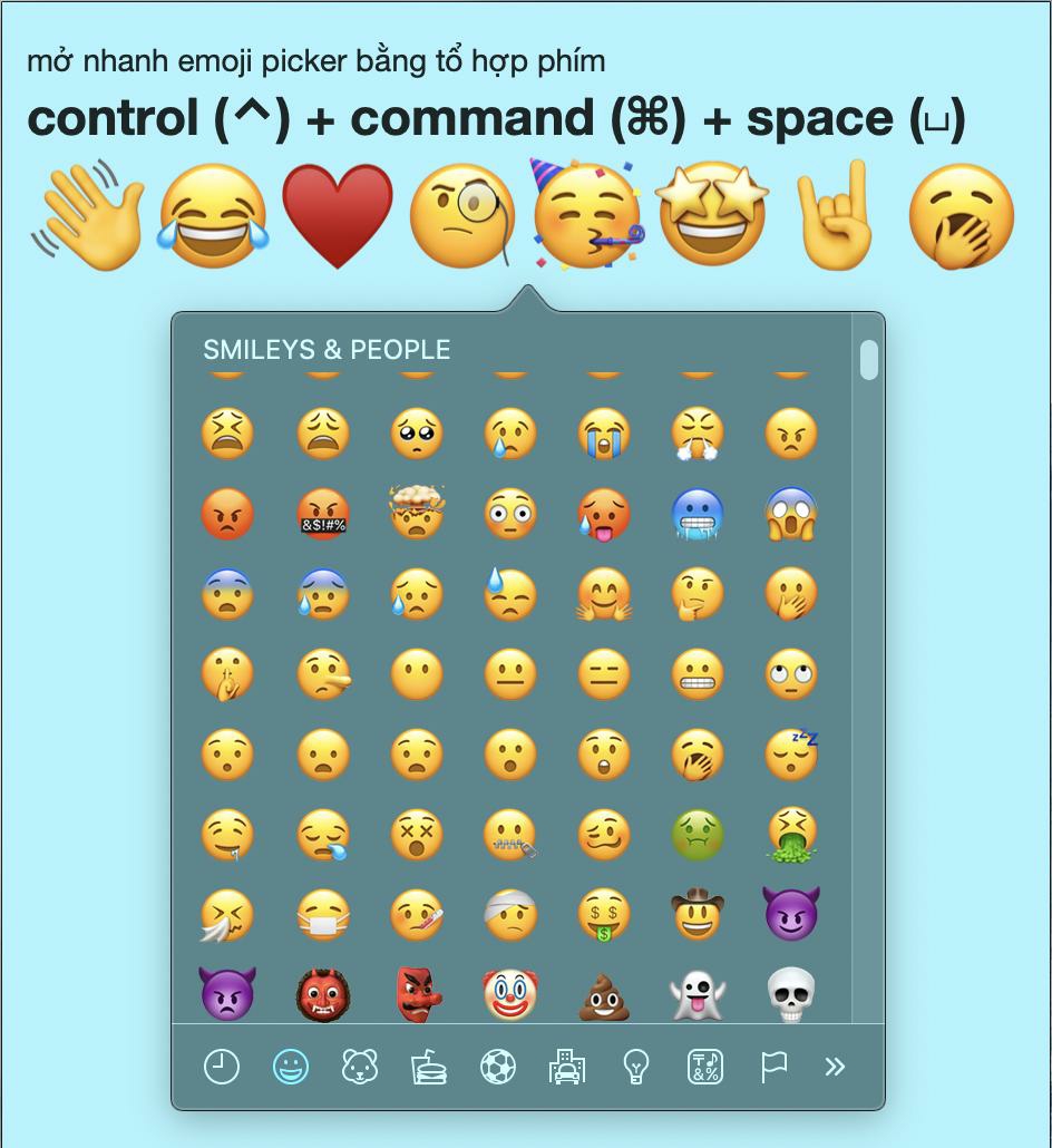 Mở Emoji picker nhanh trên macOS